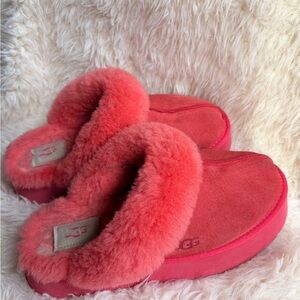 UGG Women's Coral-Red Shearling Mule Slippers